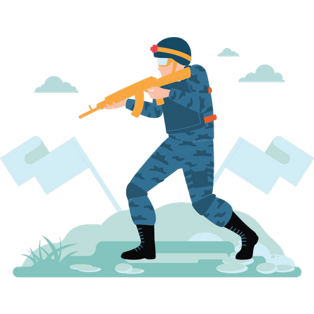 Soldier walking with gun  Illustration