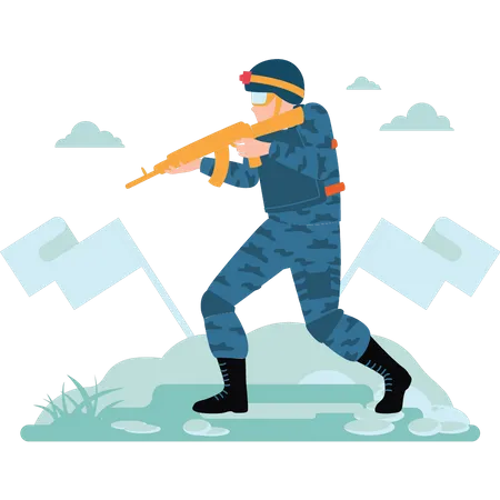 Soldier walking with gun  Illustration