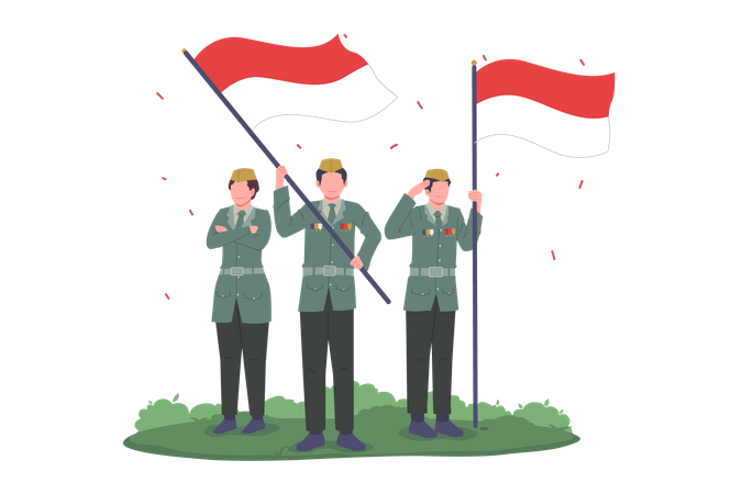 Soldiers Celebrating Indonesia Independence Day  Illustration