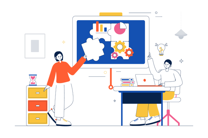 Equipo resolviendo problemas empresariales  Ilustración