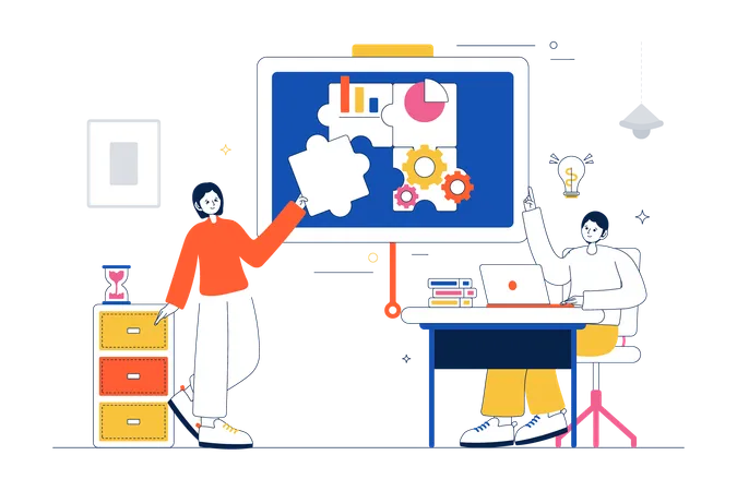 Equipo resolviendo problemas empresariales  Ilustración