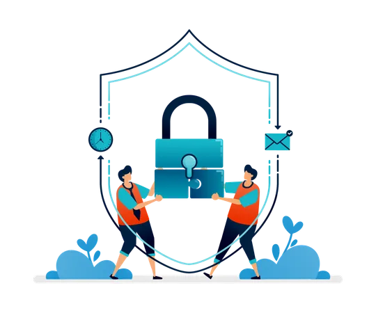 Illustration Of Solve Digital Security Problems With The Best Cooperation And Handling Illustration