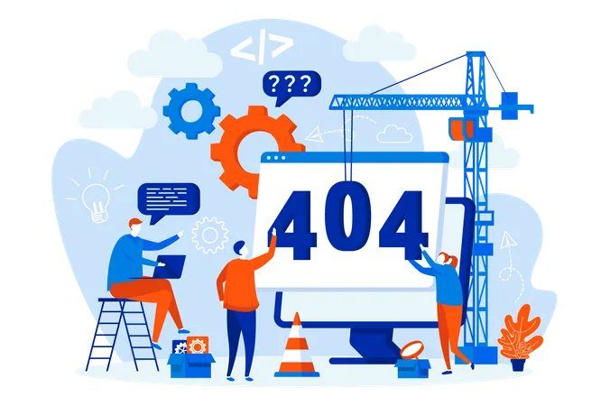 Site Under Construction Internet Disconnect Scene Page Not Found Composition In Flat Style Vector Illustration For Social Media Promotional Materials Illustration