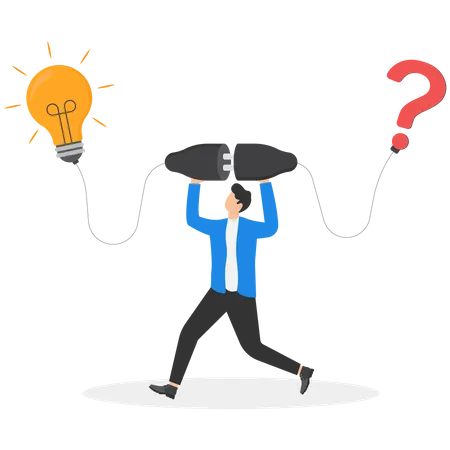 Solution Solving Problem Answer To Hard Question Or Creativity Idea And Innovation Help Business Success Leadership To Overcome Difficulty Businessman Connect Question Mark With Lightbulb Solution Illustration