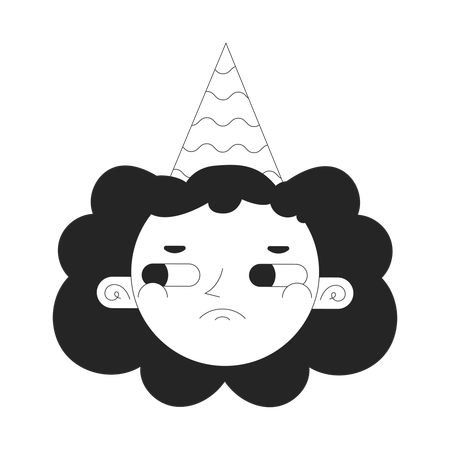 Sombrero de cumpleaños de niña triste  Ilustración