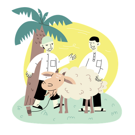 Some Men with A Sheep  Illustration