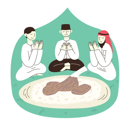 Some People Celebrate Eid al-Adha and Eat Sacrificial Meat Illustration