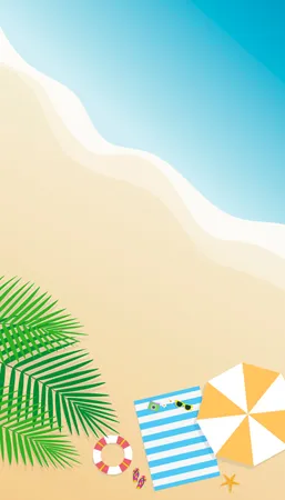 Draufsicht Mit Sonnenbrille Seestern Flip Flop Rettungsring Blume Und Blatt Auf Strandhintergrund Saisonurlaub Wochenende Vektorillustration Illustration