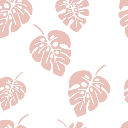 Sommerliches nahtloses Muster mit rosa Monstera-Palmenblättern auf weißem Hintergrund  Illustration