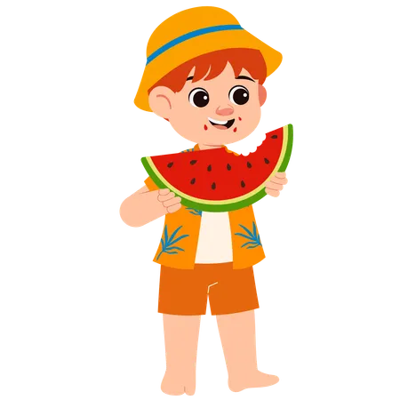 Sommerjunge isst Wassermelone  Illustration