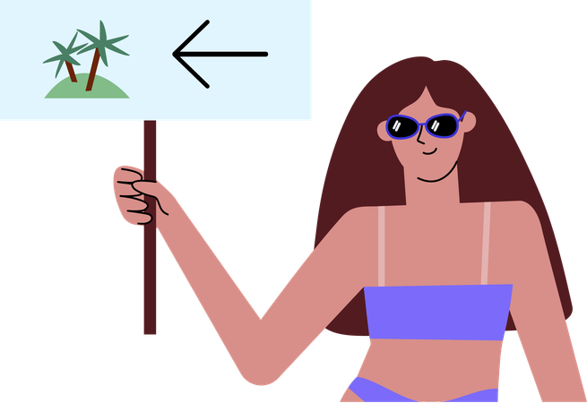 Sommermädchen hält Tellerzeiger zum Strand  Illustration