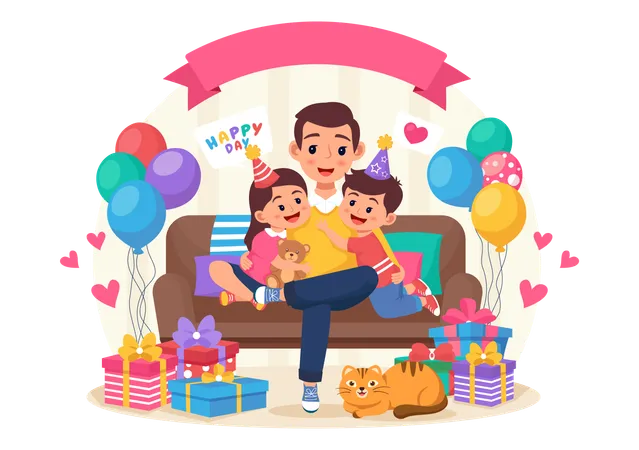 Happy Fathers Day Vector Illustration With Father And His Son Or Daughter Playing Together In Flat Kids Cartoon Background Design Illustration