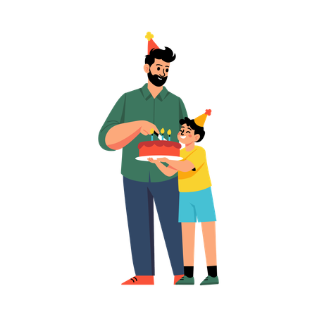 Son celebrates Fathers Birthday  Illustration
