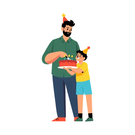 Son celebrates Fathers Birthday  Illustration