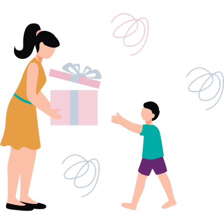 Son celebrating Mother's Day with his mother  Illustration