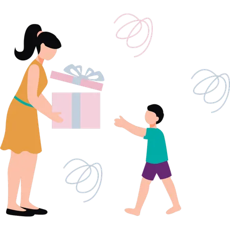 Son celebrating Mother's Day with his mother  Illustration