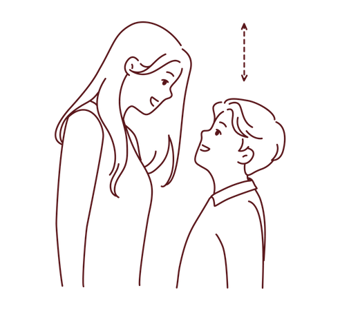 Son checking height with his mother  Illustration