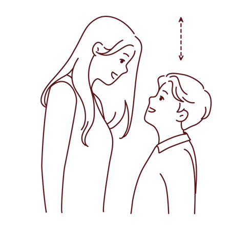 Son checking height with his mother  Illustration