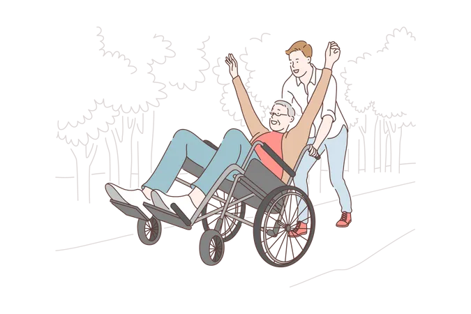 Son enjoying with disable father  Illustration