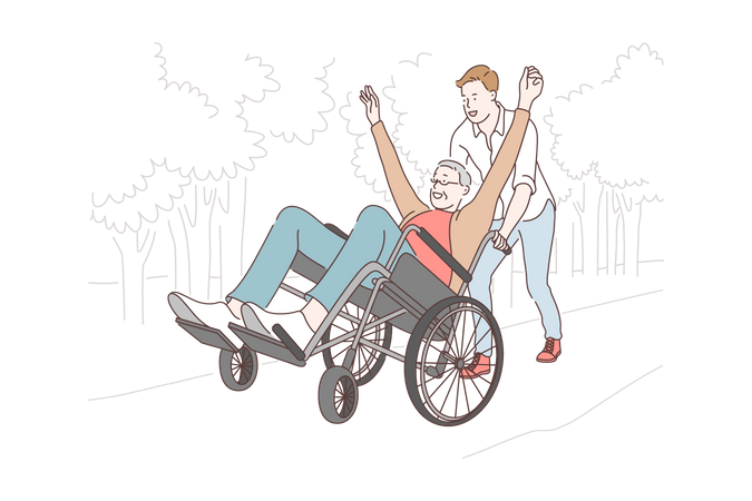 Son enjoying with disable father  Illustration