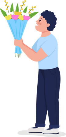 Son giving flowers  Illustration