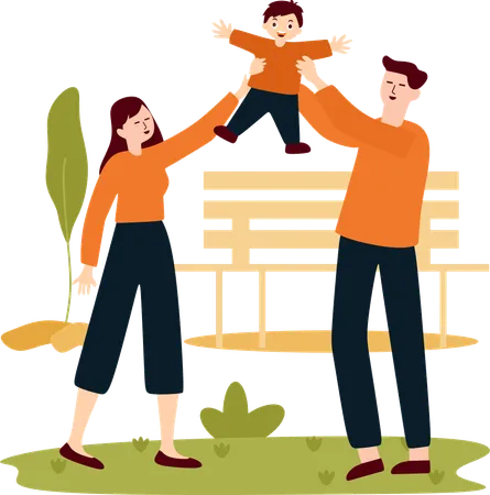 Son goes on Family Outing  Illustration