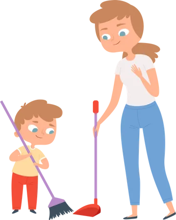 Son helping to mother Illustration