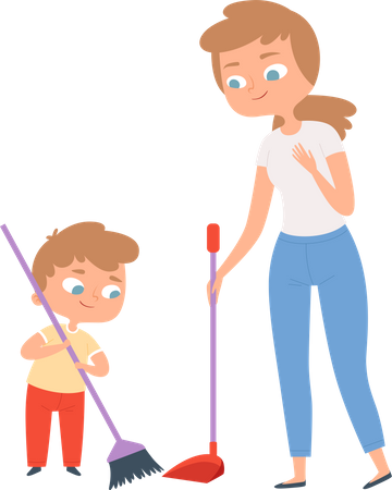 Son helping to mother  Illustration