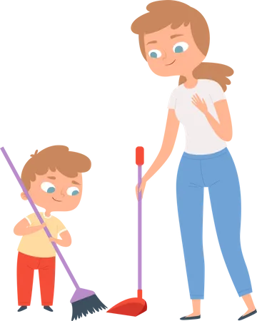 Son helping to mother  Illustration