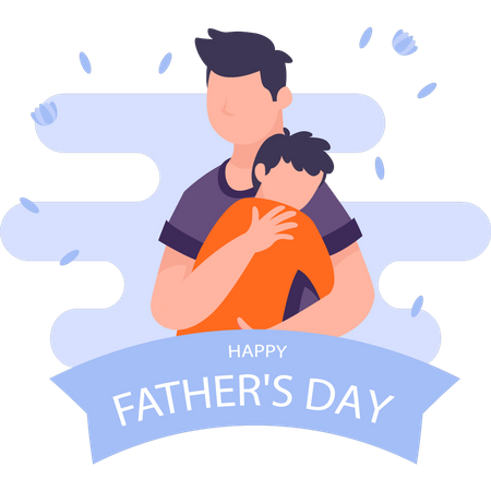 Son hugging his father  Illustration