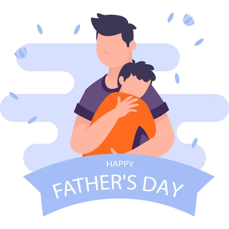 Son hugging his father  Illustration