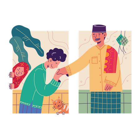 Son shaking hands with father  Illustration