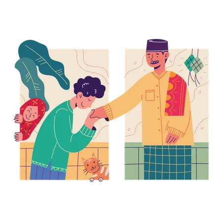 Son shaking hands with father  Illustration