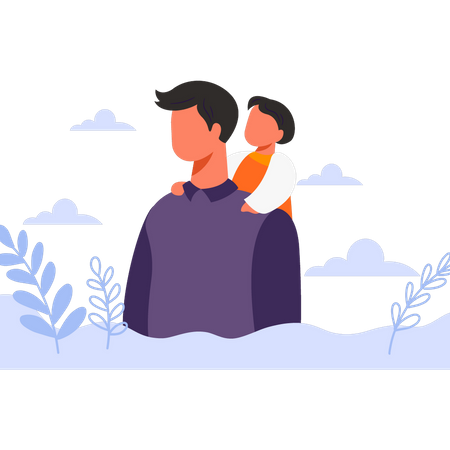 Son sitting of father shoulder  Illustration