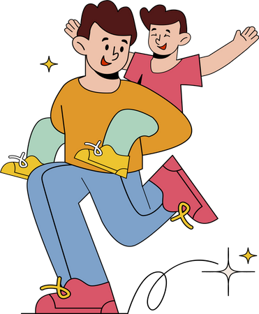 Son sitting on father back  Illustration