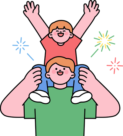 Son sitting on father shoulder and enjoying festival  Illustration