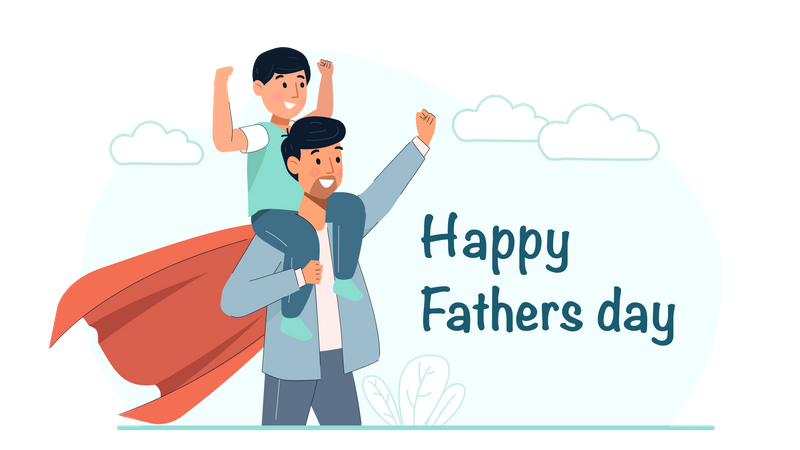 Son sitting on father shoulder  Illustration