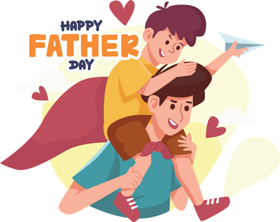 Son sitting on father's shoulder Illustration