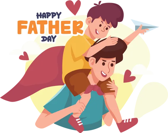 Son sitting on father's shoulder Illustration