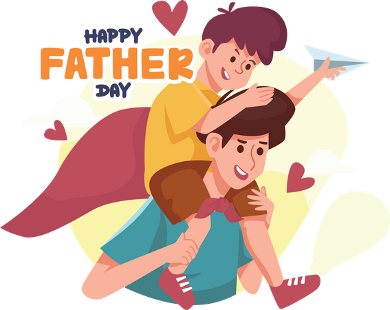 Son sitting on father's shoulder  Illustration