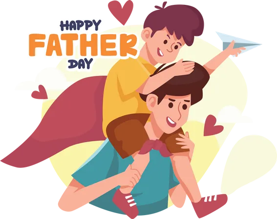 Son sitting on father's shoulder  Illustration