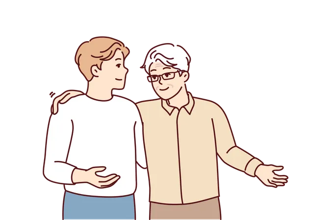 Son talking with his father  Illustration