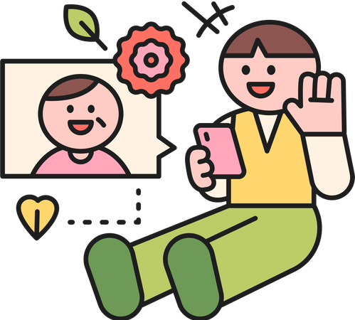Son video call father  Illustration