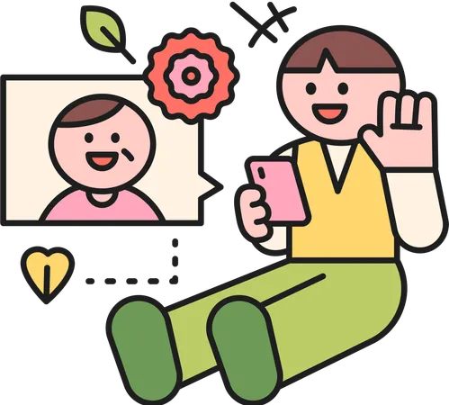 Son video call father  Illustration