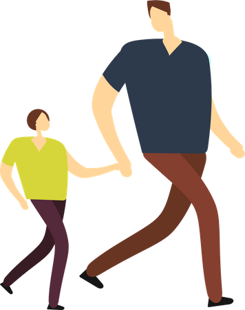Son Walking With Father Illustration