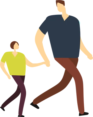 Son Walking With Father Illustration