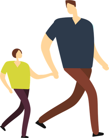 Son Walking With Father  Illustration