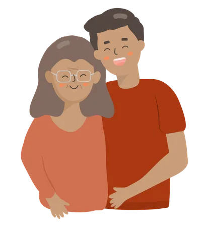 Son with mother  Illustration