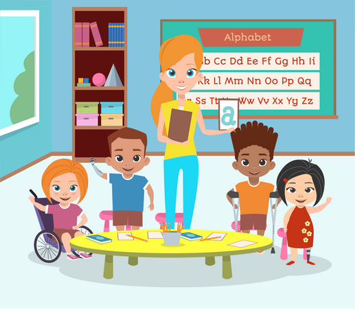 Sonderklasse für Kinder mit Behinderung  Illustration