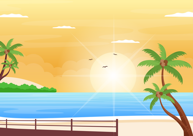 Sonnenaufgang am See  Illustration